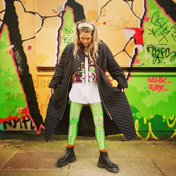 H&M Studio Collection Green Leopard Print Patterned Leggings - Picture 10 of 16